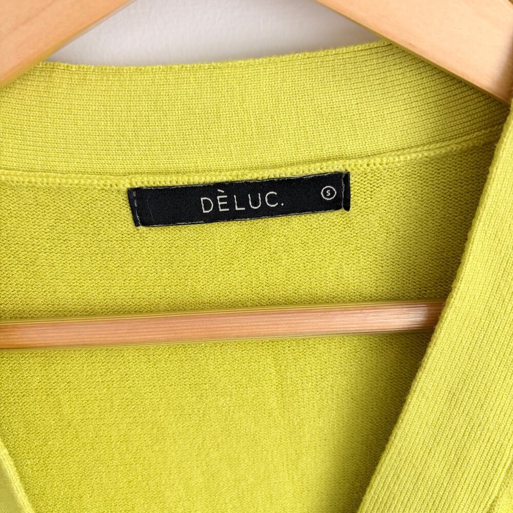 Deluc Knit Soft Yellow Green Cardigan‎ Sweater Small V-Neck Pockets Capsule - Picture 4 of 5